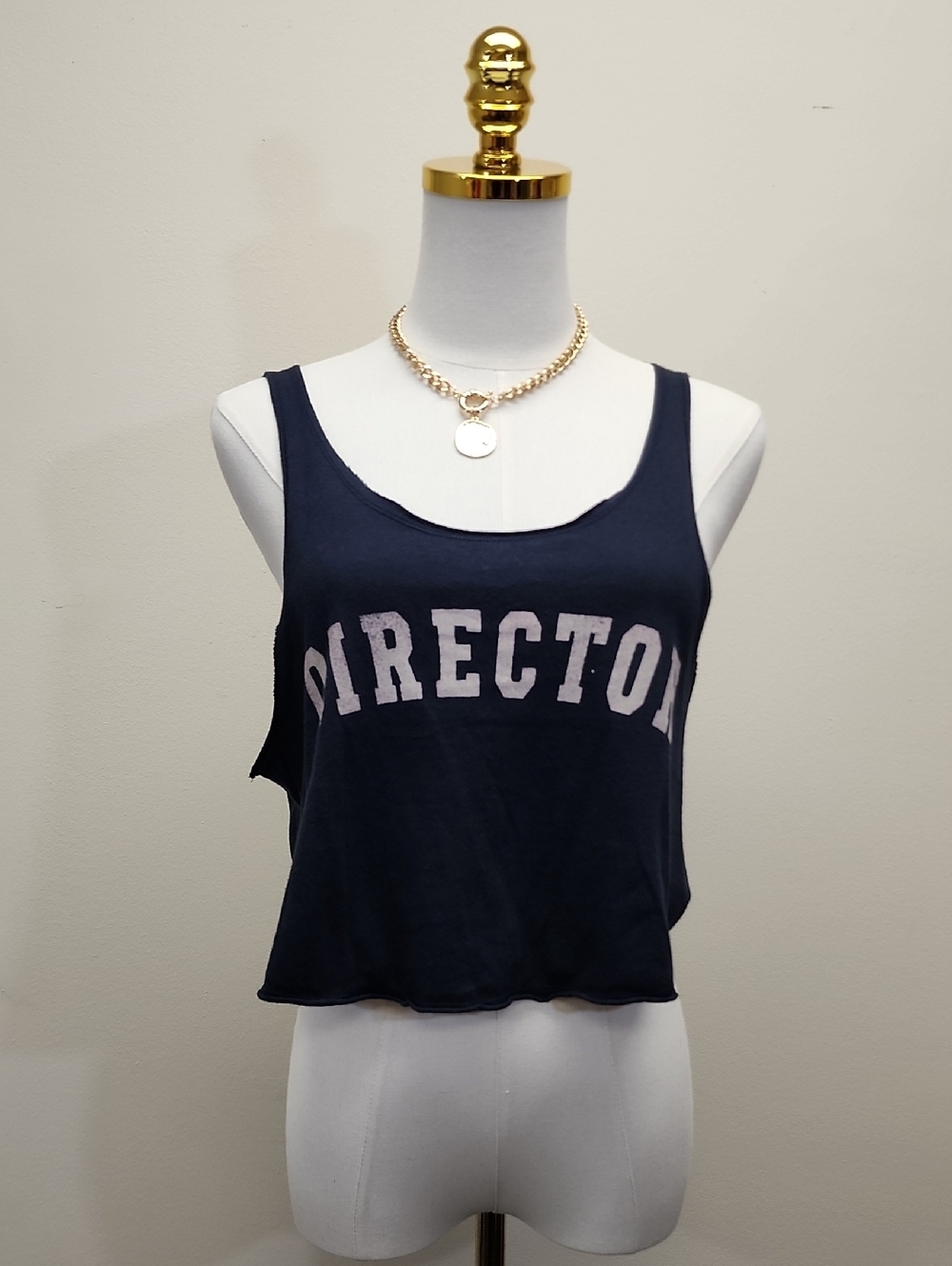Forever 21 Director Graphic Crop Tank Top Navy Blue Scoop Neck Size Small